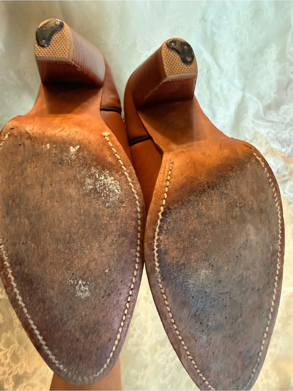 FRYE 7.5 Women's Western Cognac Leather Heeled Boots Vintage 1980s Made in USA - Picture 16 of 16